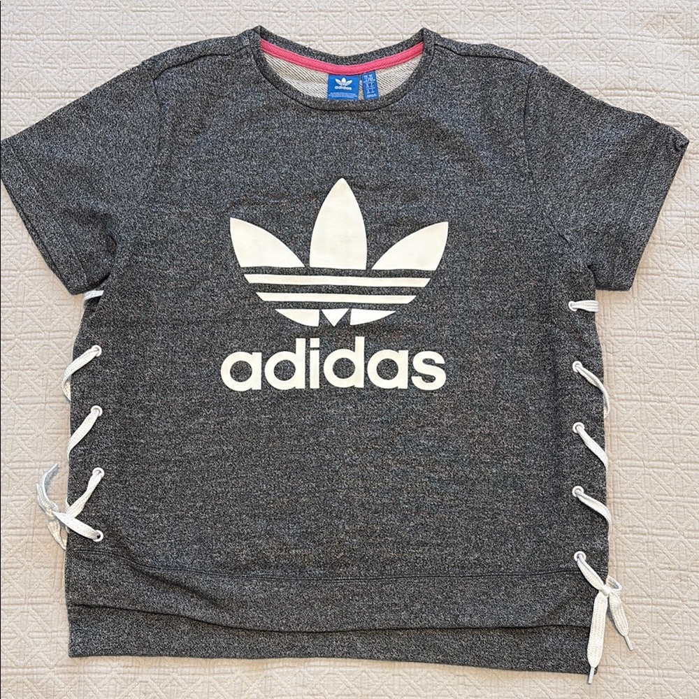 Adidas Woman’s Heathered Black & White Sweatshirt with Tied Open Sides - Medium